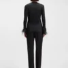 Plissé top with detachable feather cuff trims