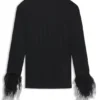 Plissé top with detachable feather cuff trims