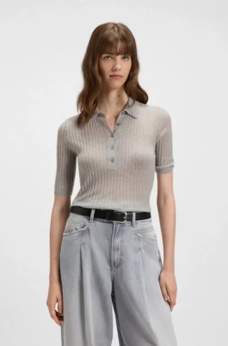 Polo-collar knit sweater in a wool blend