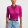 Polo-collar knit sweater in a wool blend