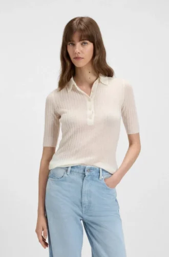 Polo-collar knit sweater in a wool blend