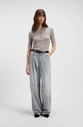 Polo-collar knit sweater in a wool blend