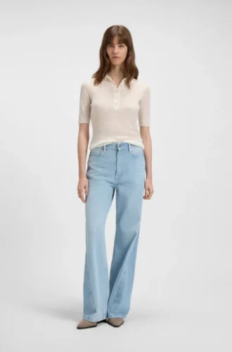 Polo-collar knit sweater in a wool blend