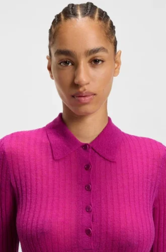 Polo-collar knit sweater in a wool blend