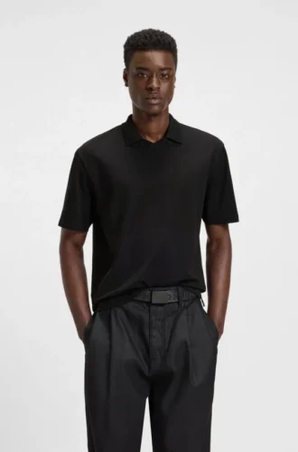 Polo shirt in mercerised stretch-cotton piqué
