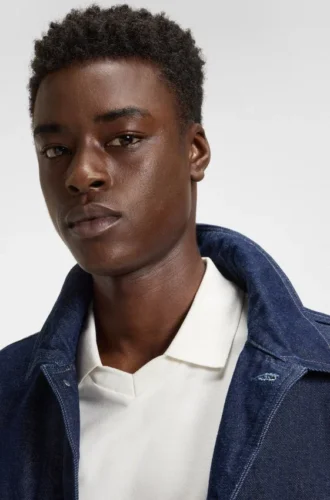 Polo shirt in mercerised stretch-cotton piqué