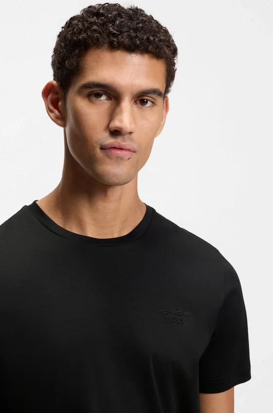 Porsche x BOSS mercerized-cotton T-shirt with reflective branding Porsche x BOSS mercerized-cotton T-shirt with reflective branding