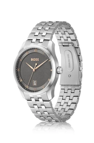 PRINCIPLE Link-bracelet watch with gray patterned dial