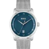 PRINCIPLE Mesh-bracelet watch with blue patterned dial