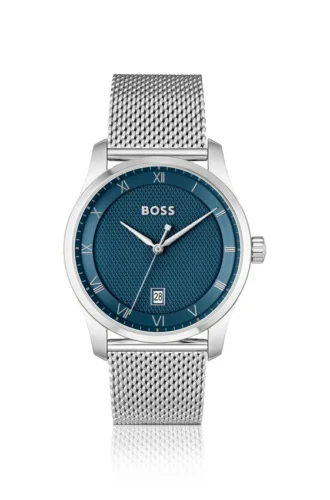 PRINCIPLE Mesh-bracelet watch with blue patterned dial