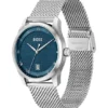 PRINCIPLE Mesh-bracelet watch with blue patterned dial