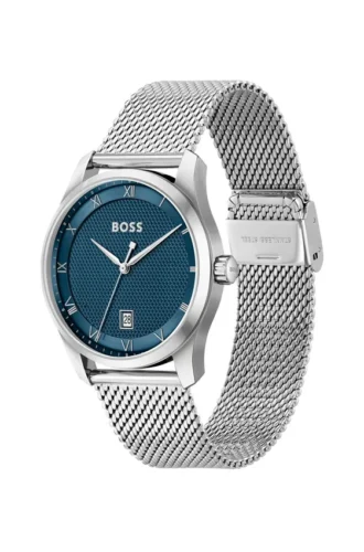 PRINCIPLE Mesh-bracelet watch with blue patterned dial