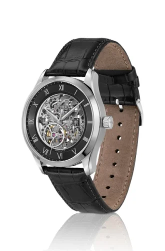 PRINCIPLE SKELETON Leather-strap watch with skeleton Japanese automatic movement