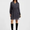 Printed-crepe dress with smocking