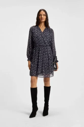 Printed-crepe dress with smocking