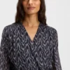 Printed-crepe dress with smocking