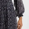 Printed-crepe dress with smocking