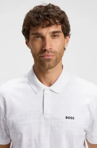 Printed-graphic polo shirt in mercerised cotton