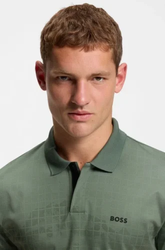 Printed-graphic polo shirt in mercerised cotton