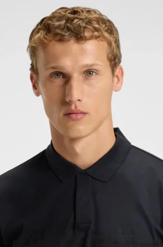 Printed-graphic polo shirt in mercerised cotton