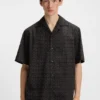 Printed oversized-fit shirt in cotton poplin