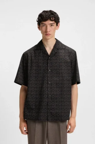 Printed oversized-fit shirt in cotton poplin