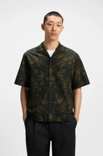 Printed oversized-fit shirt in cotton poplin