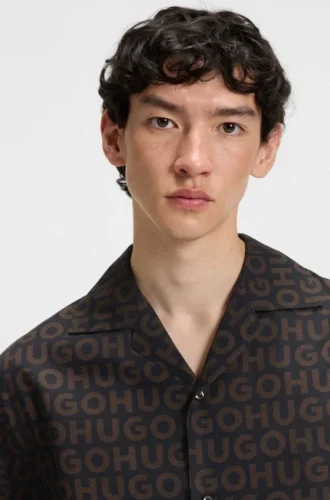 Printed oversized-fit shirt in cotton poplin