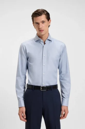 Printed regular-fit shirt in cotton twill