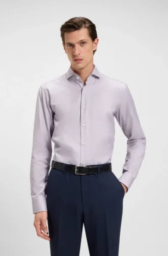 Printed regular-fit shirt in cotton twill