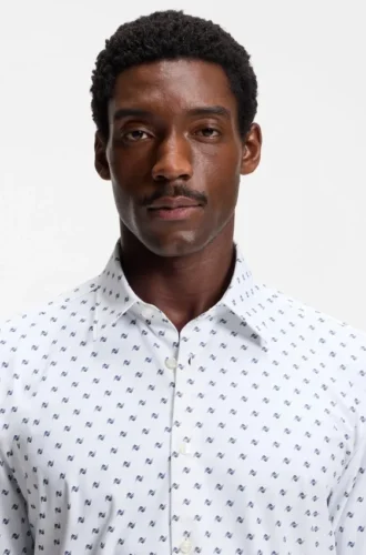 Printed regular-fit shirt in performance-stretch jersey