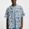 Printed relaxed-fit shirt in cotton poplin