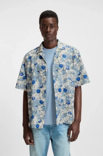 Printed relaxed-fit shirt in cotton poplin