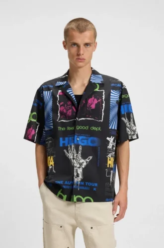 Printed relaxed-fit shirt in cotton poplin