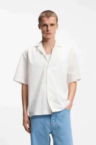 Printed relaxed-fit shirt in cotton poplin