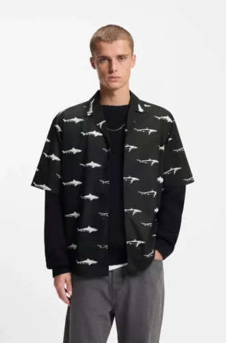 Printed relaxed-fit shirt in cotton poplin