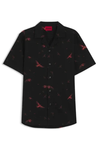Printed relaxed-fit shirt in cotton poplin