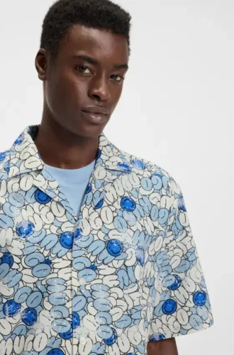 Printed relaxed-fit shirt in cotton poplin