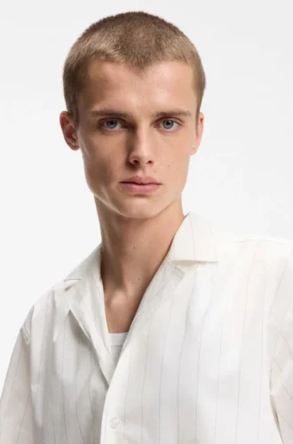 Printed relaxed-fit shirt in cotton poplin
