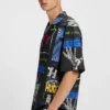 Printed relaxed-fit shirt in cotton poplin