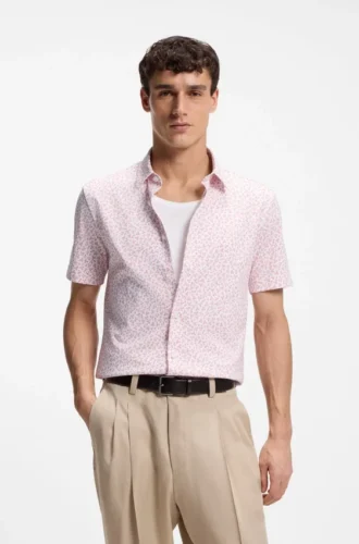 Printed slim-fit shirt in cotton-blend jersey Printed slim-fit shirt in cotton-blend jersey