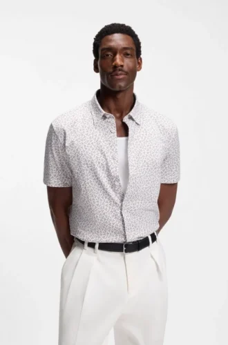 Printed slim-fit shirt in cotton-blend jersey