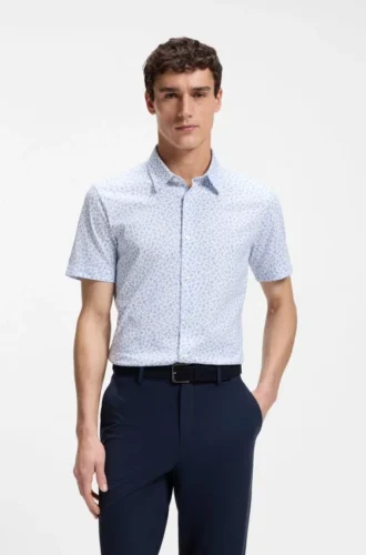 Printed slim-fit shirt in cotton-blend jersey