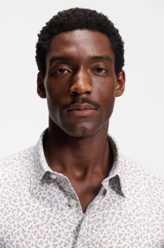 Printed slim-fit shirt in cotton-blend jersey