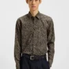 Printed slim-fit shirt in cotton poplin