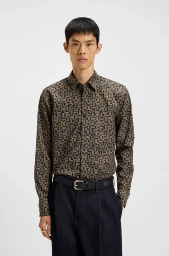 Printed slim-fit shirt in cotton poplin