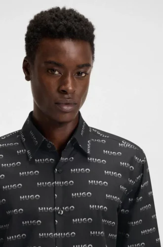 Printed slim-fit shirt in cotton poplin
