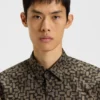 Printed slim-fit shirt in cotton poplin