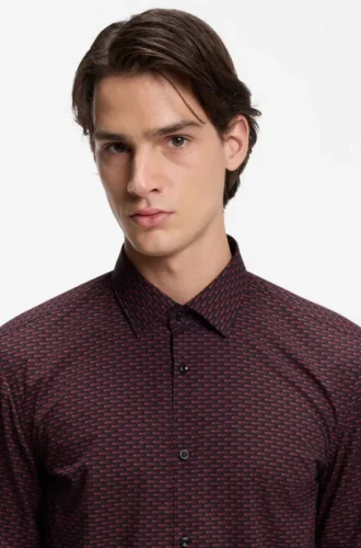 Printed slim-fit shirt in cotton poplin