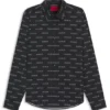 Printed slim-fit shirt in cotton poplin
